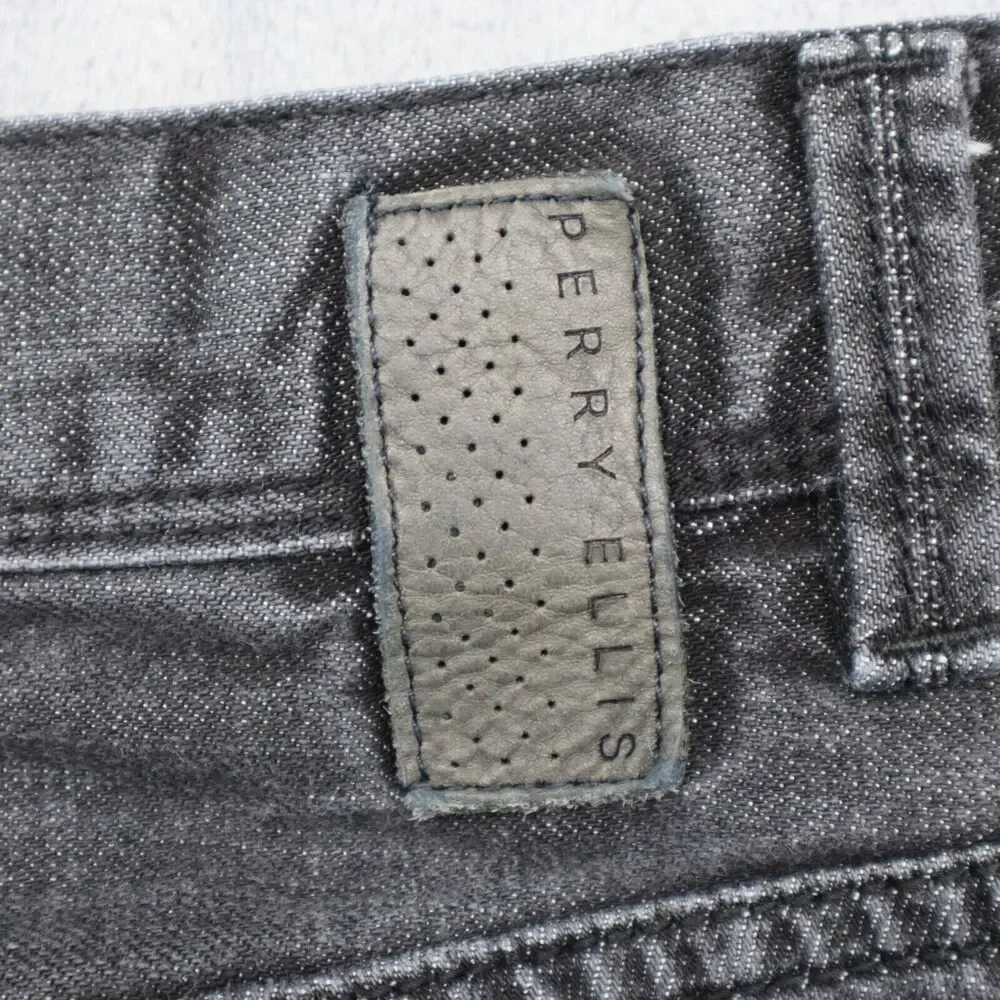 Perry Ellis Jeans Mens 34 Black Straight Mid Rise Cotton Pocket Zip Denim Pants